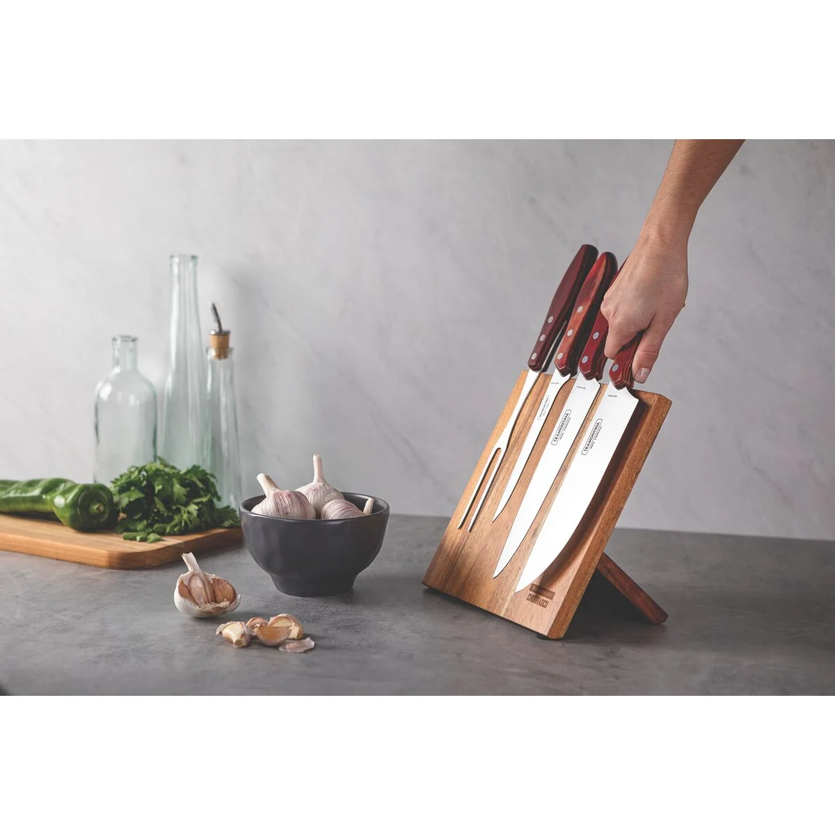 Jogo para Churrasco Tramontina com Lâminas em Aço Inox e Cabos em Madeira Polywood Vermelho 5 Peças
