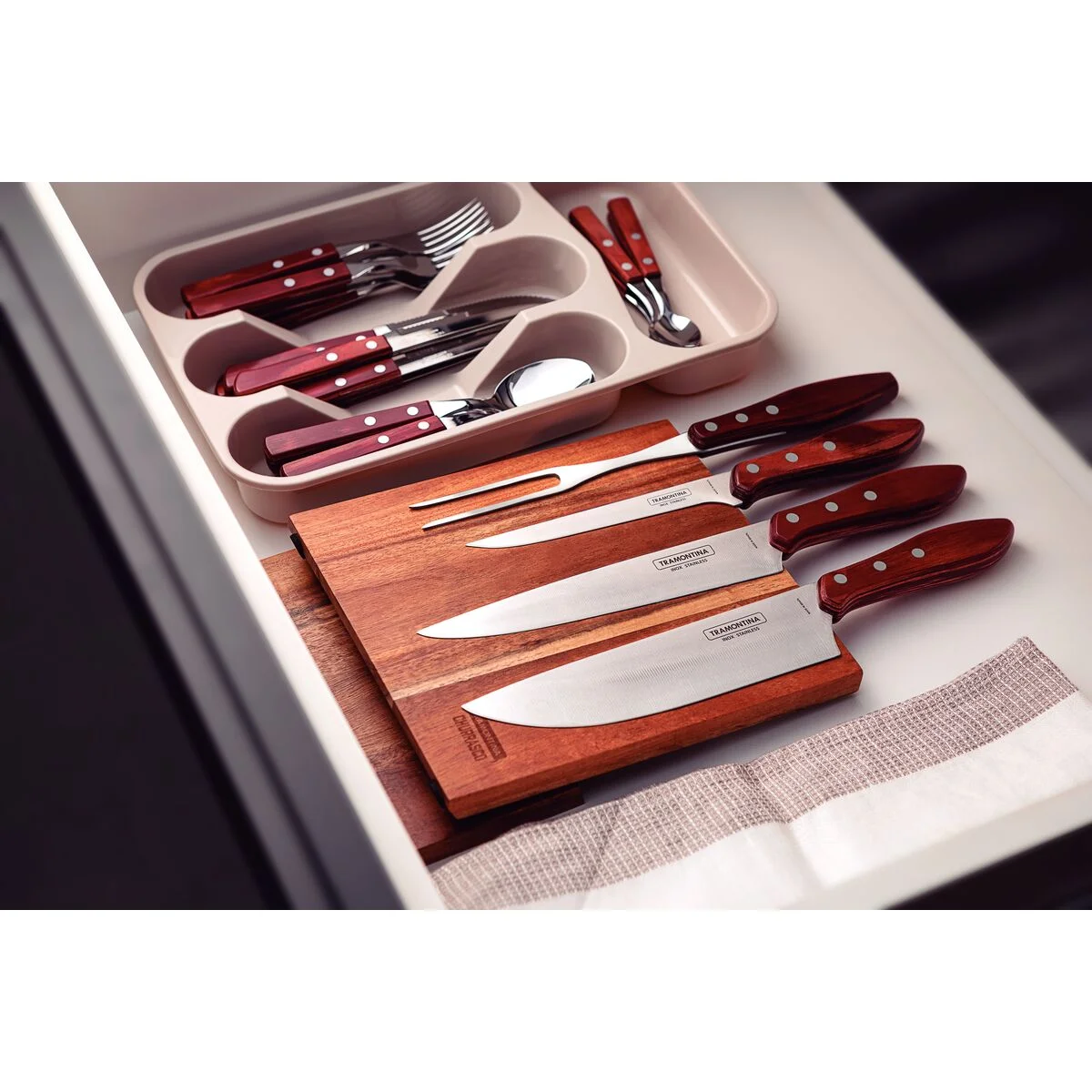 Jogo para Churrasco Tramontina com Lâminas em Aço Inox e Cabos em Madeira Polywood Vermelho 5 Peças