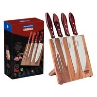 Jogo para Churrasco Tramontina com Lâminas em Aço Inox e Cabos em Madeira Polywood Vermelho 5 Peças