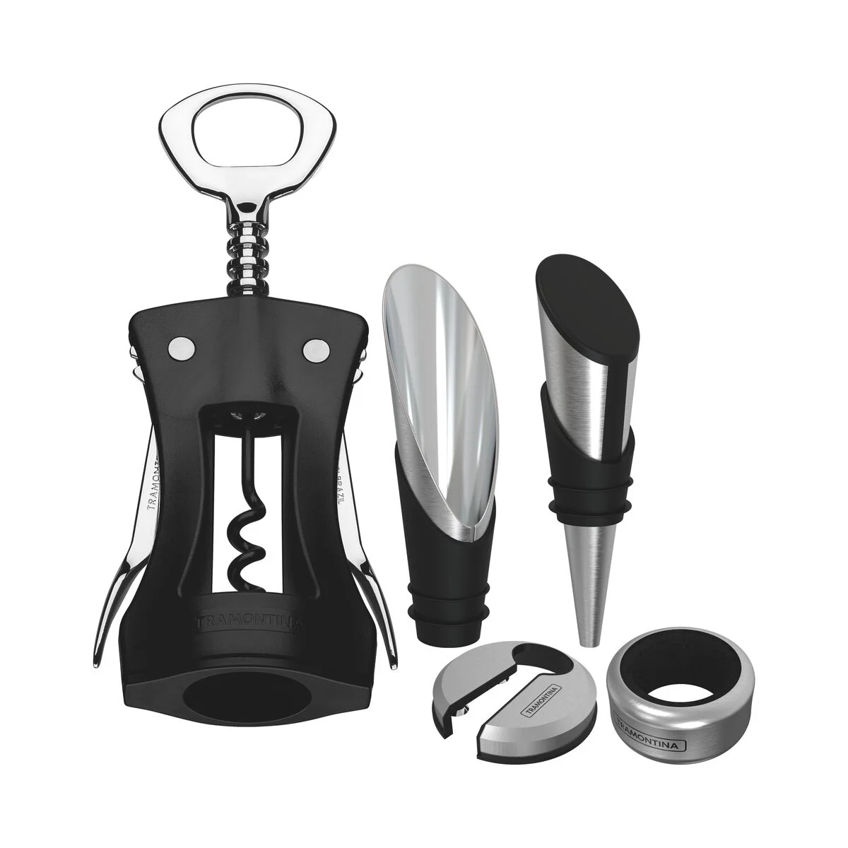 Jogo para Vinhos Tramontina Harmoniza em Aço Inox e Polipropileno Preto 5 Peças
