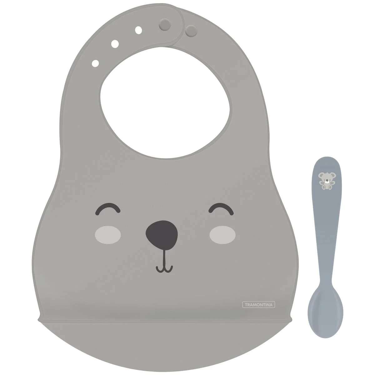 Kit Babador e Colher Infantil Tramontina Le Petit Cinza 02 Peças