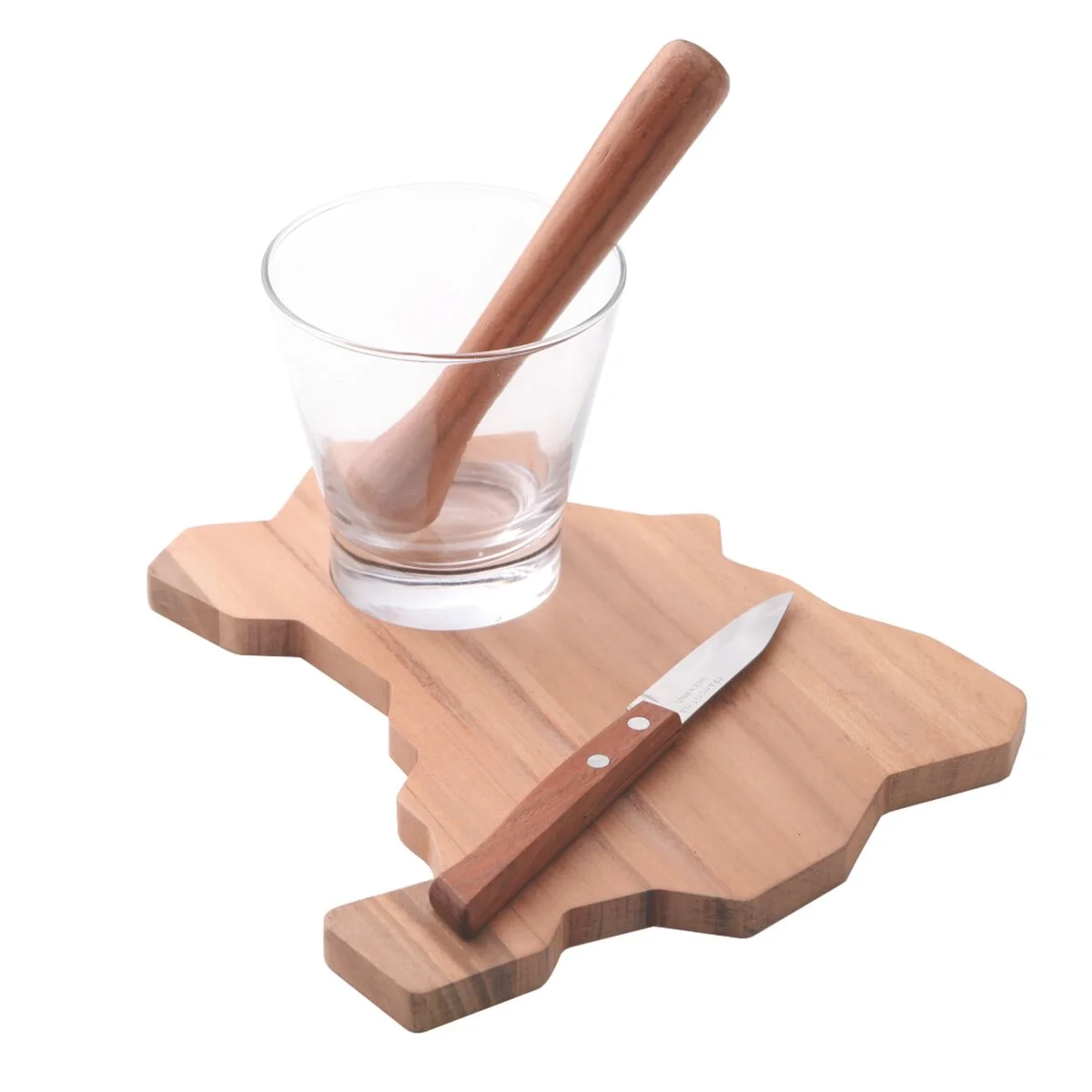 Kit Caipirinha Brasil com Tábua + Amassador + Faca 3" + Copo 350ml Tramontina