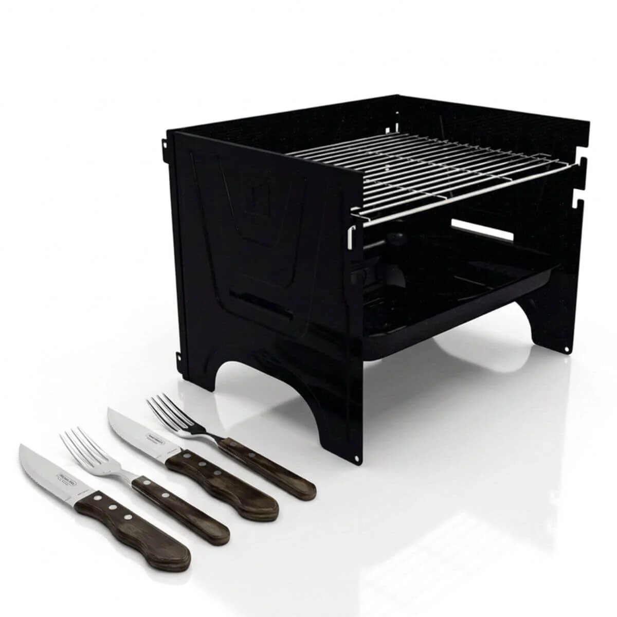 Kit Churrasco Portátil Tramontina Churrasqueira TCP 380 e Talheres Jumbo 5 Peças