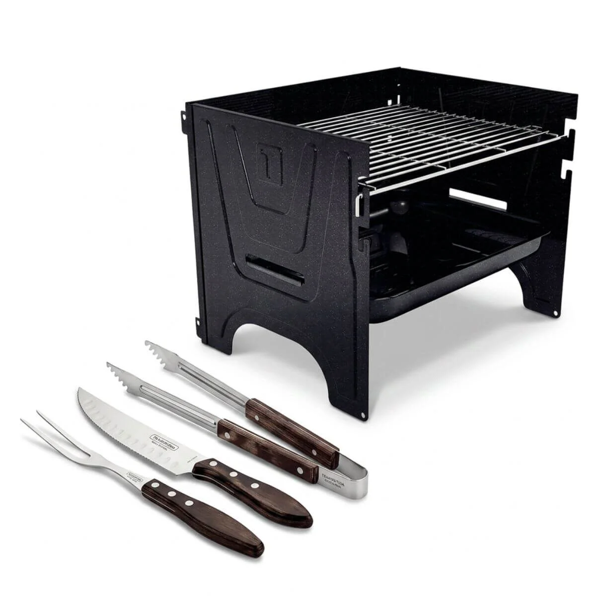 Kit Churrasco Portatil Tramontina Churrasqueira TCP 380 e Jogo Polywood 4 Peças