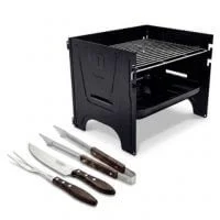 Kit Churrasco Portatil Tramontina Churrasqueira TCP 380 e Jogo Polywood 4 Peças