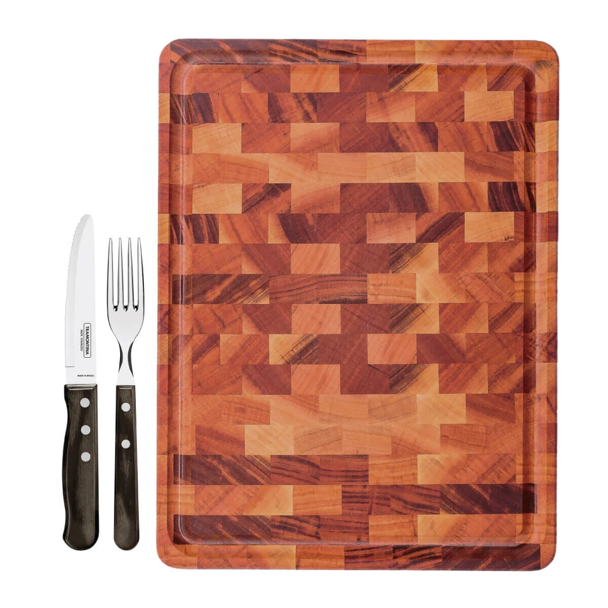 Kit Churrasco Tramontina Talheres Polywood Jumbo e Tábua Cubus 45X34 cm 13 Peças