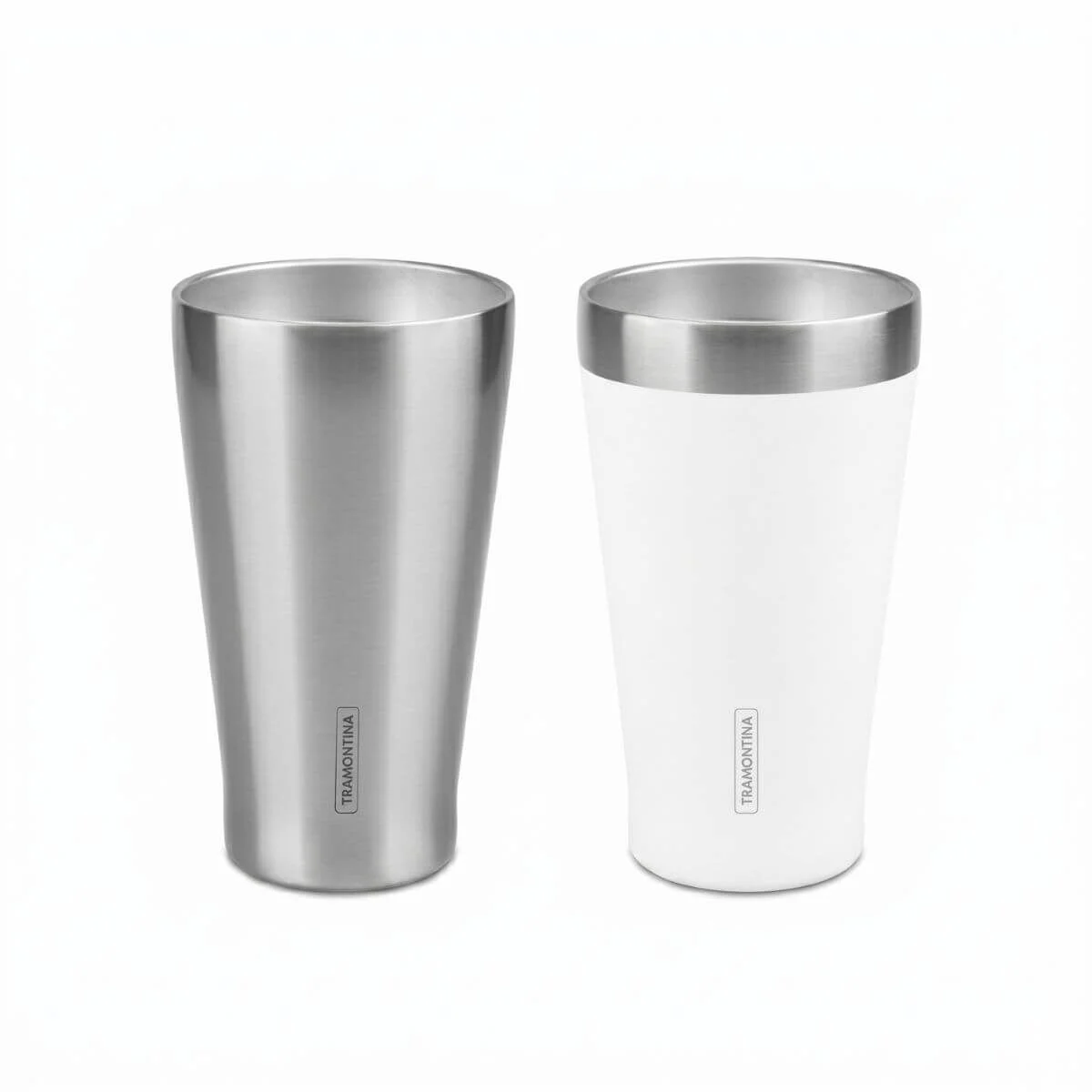 Kit Copos Térmicos Tramontina Exata em Aço Inox e Branco 550ml 2 Peças