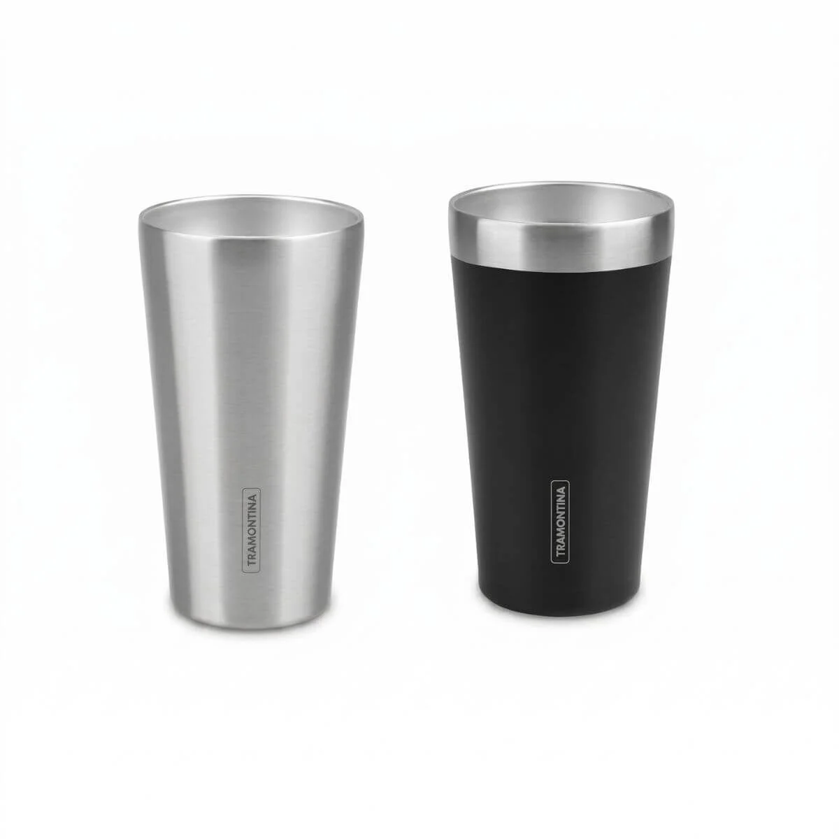 Kit Copos Térmicos Tramontina Exata em Aço Inox e Preto sem Tampa 420ml 2 Peças