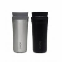 Kit Copos Térmicos Tramontina em Aço Inox e Preto com Tampa Bocal 360 Graus 460ml 2 Peças