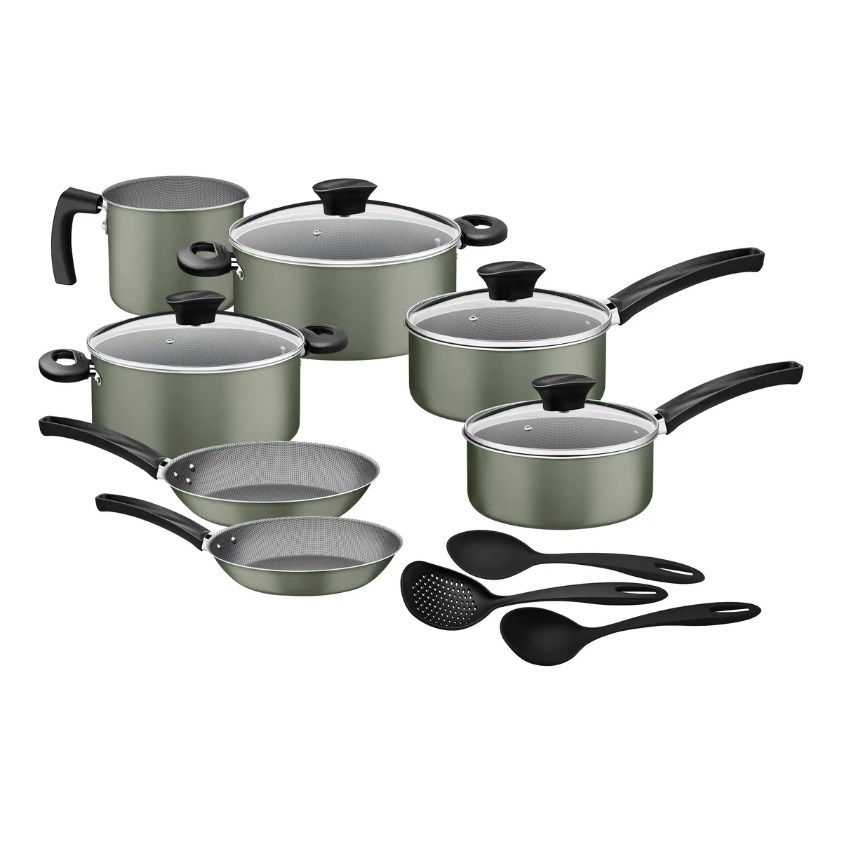 Kit Cozinha Tramontina Michigan em Alumínio com Revestimento Interno e Externo em Antiaderente Starflon Max Verde Oliva 10 Peças