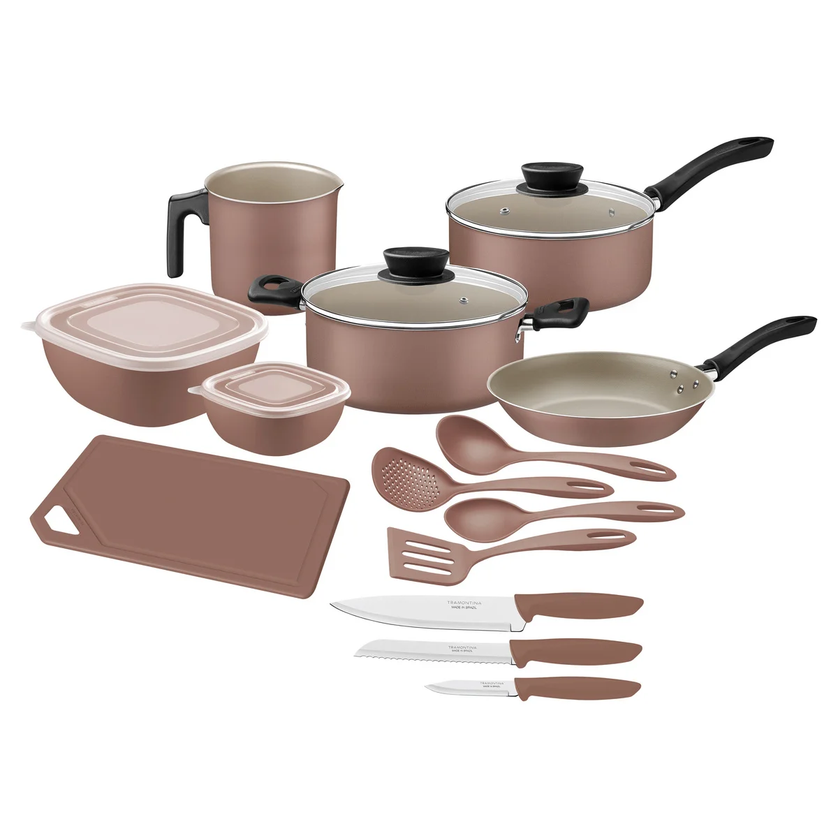Kit Cozinha Tramontina em Alumínio com Revestimento Interno e Externo em Antiaderente Starflon Max Mocaccino 14 Peças