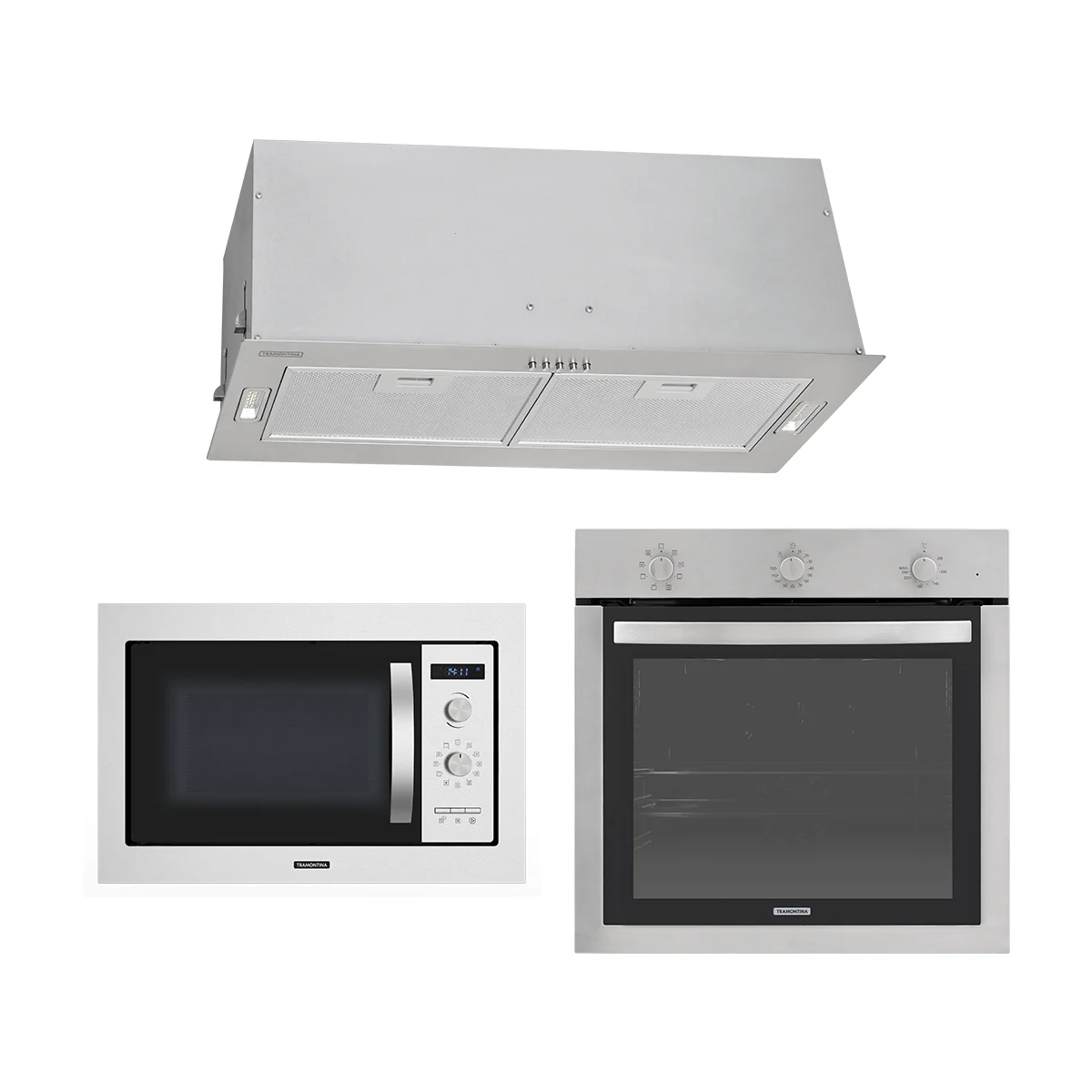 Kit Cozinha de Embutir Inox Tramontina Incasso Coifa 75cm Micro-ondas 25L e Forno 73L 220V