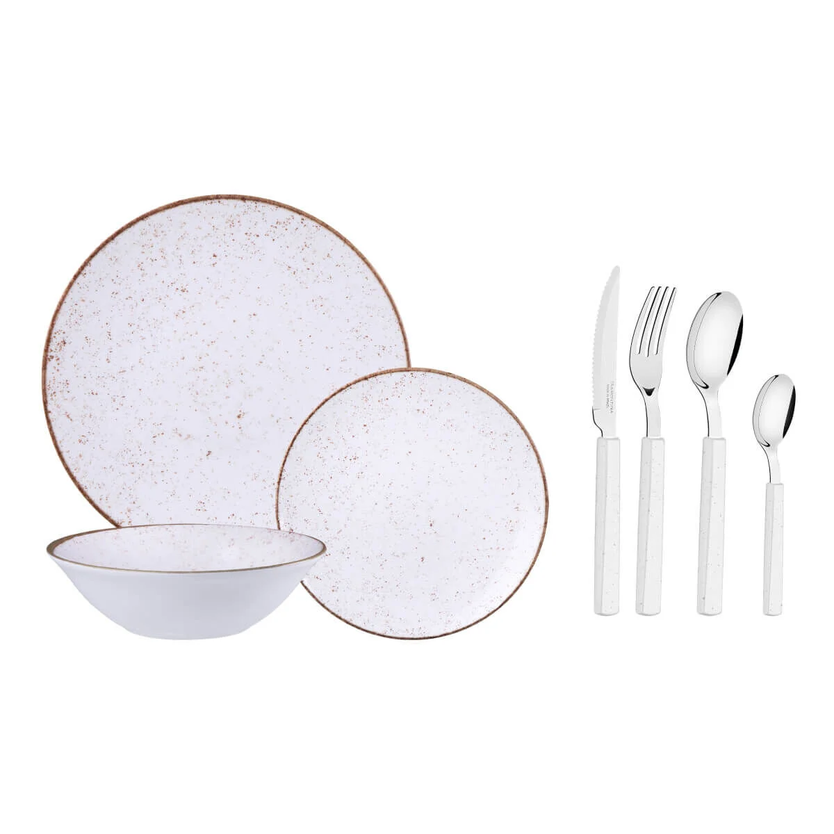 Kit Mesa Posta Tramontina Rústico Nature Jogo de Pratos Raso Sobremesa Bowl e Faqueiro Bliss 40 Peças