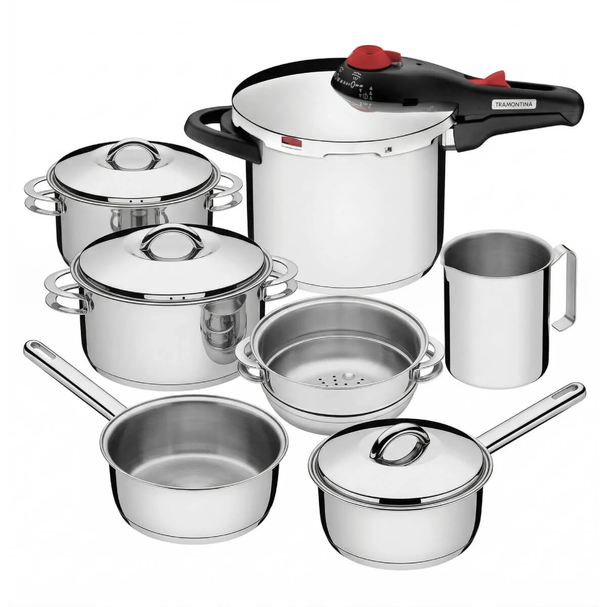 Kit Panelas Tramontina Solar Inox Fundo Triplo com Panela de Pressão 6L 7 Peças