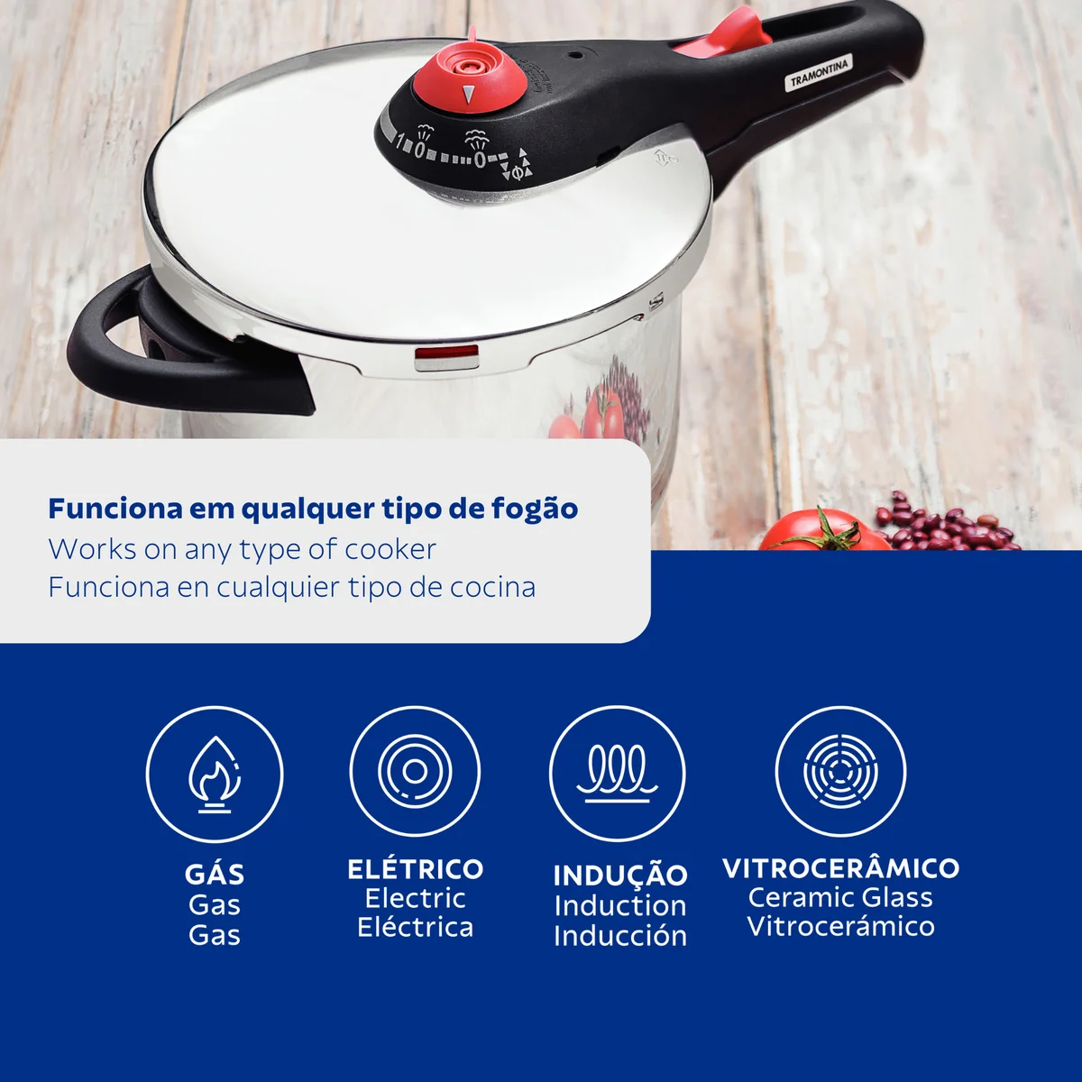 Kit Panelas Tramontina Solar Inox Fundo Triplo com Panela de Pressão 6L 7 Peças