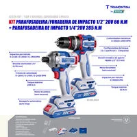 Kit Parafusadeira/Furadeira de Impacto 20V 66 N.m + Parafusadeira de Impacto 20V 285 N.m Tramontina by Total