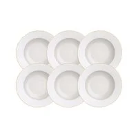Kit Prato Fundo Filetado Tramontina Elisa em Porcelana com Borda Dourada 23 cm 06 Peças