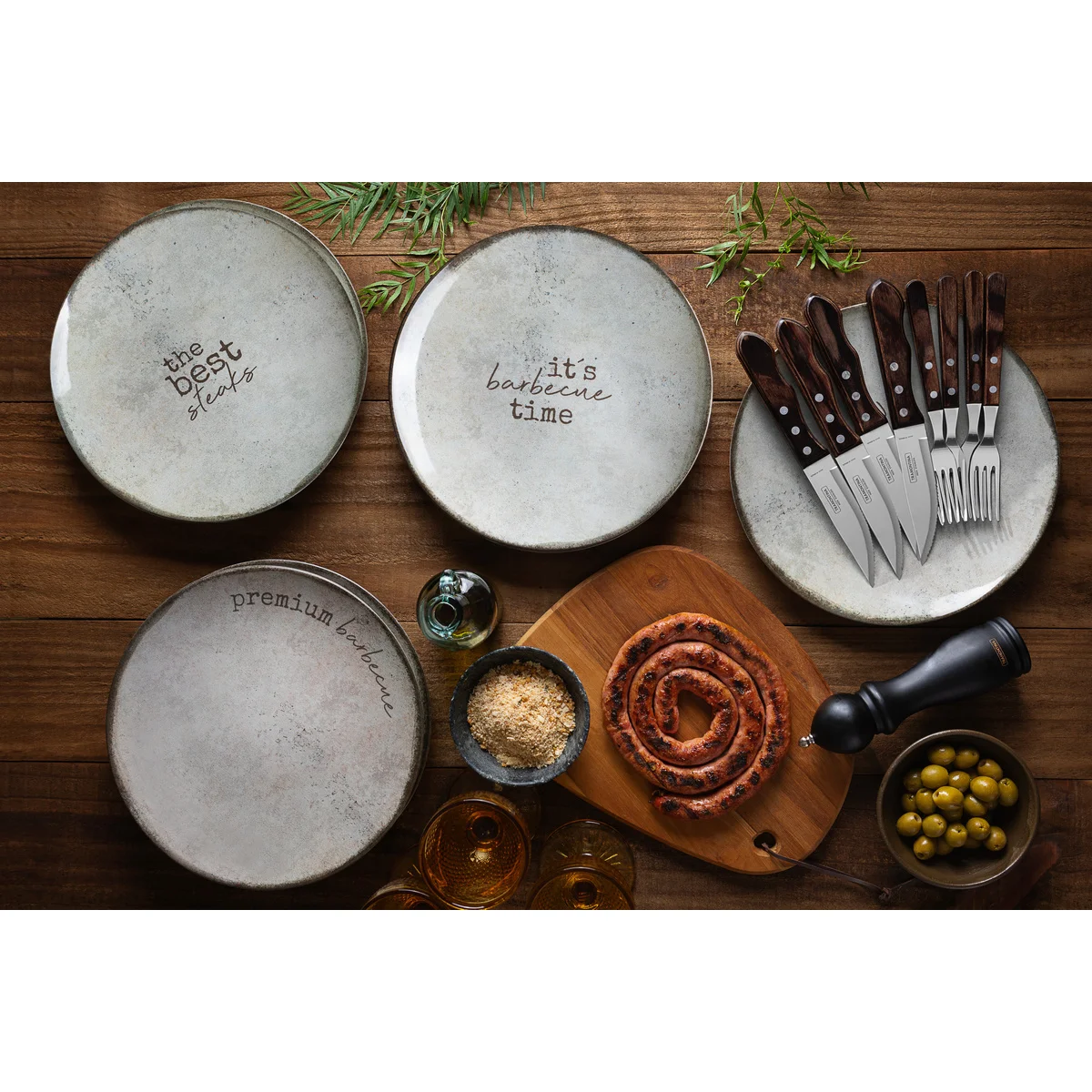 Kit Prato Raso Tramontina Churrasco Rustic em Porcelana 28 cm 4 Peças