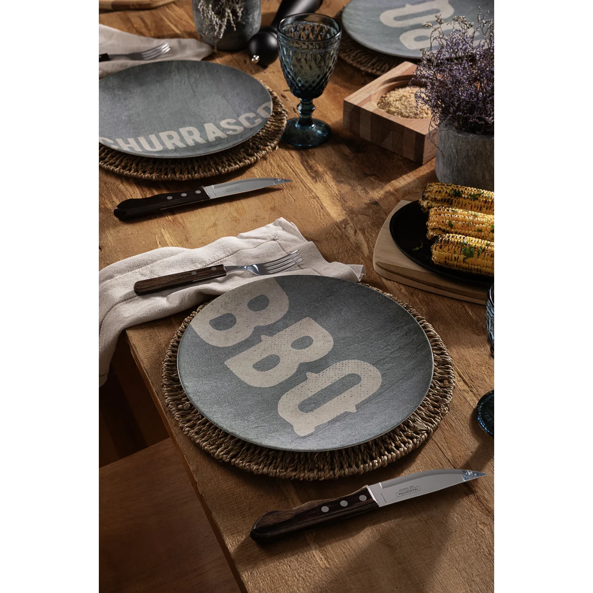 Kit Prato Raso Tramontina Churrasco Stone em Porcelana 28 cm 4 Peças