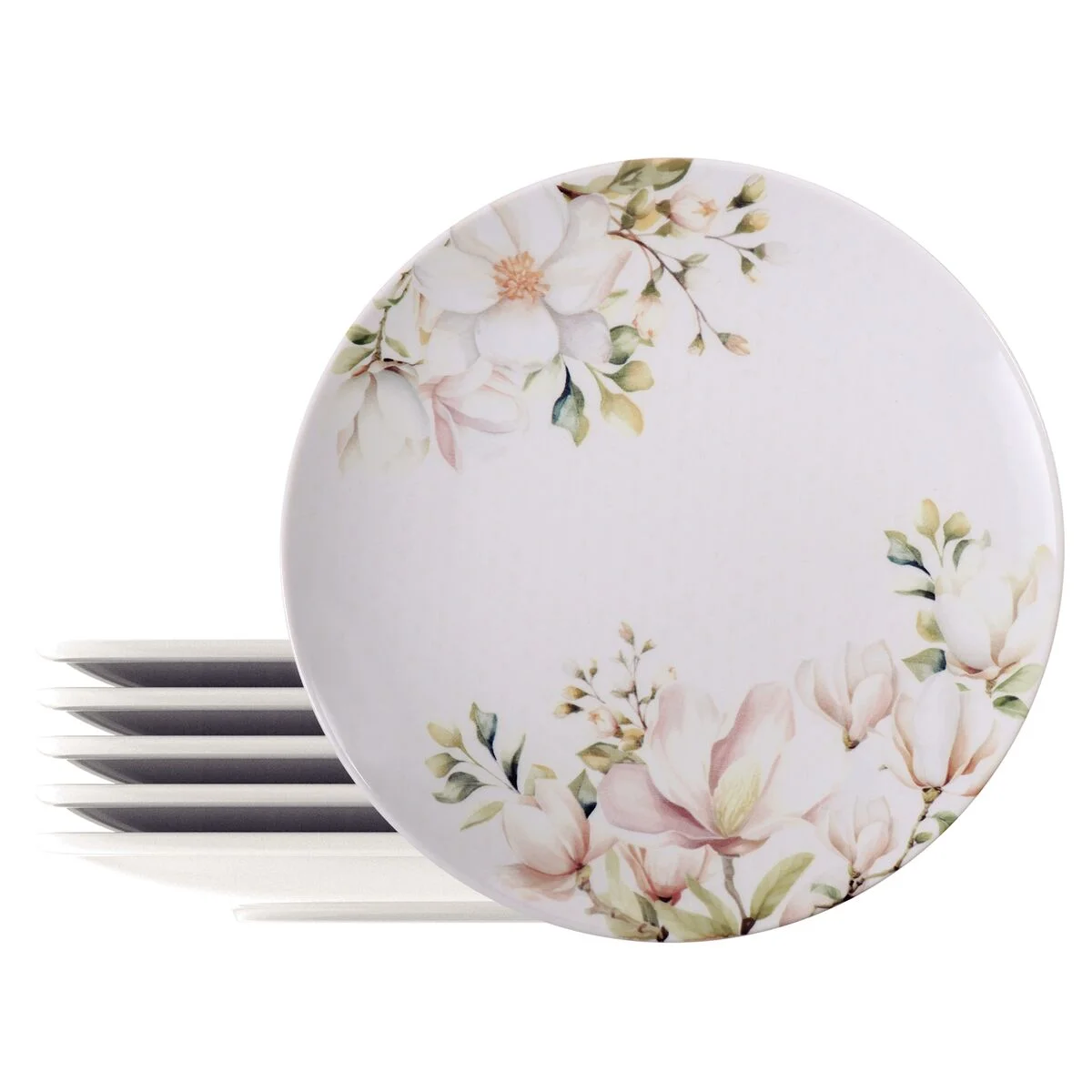 Kit Prato Raso Tramontina Magnólia em Porcelana Decorada 28 cm 6 Peças