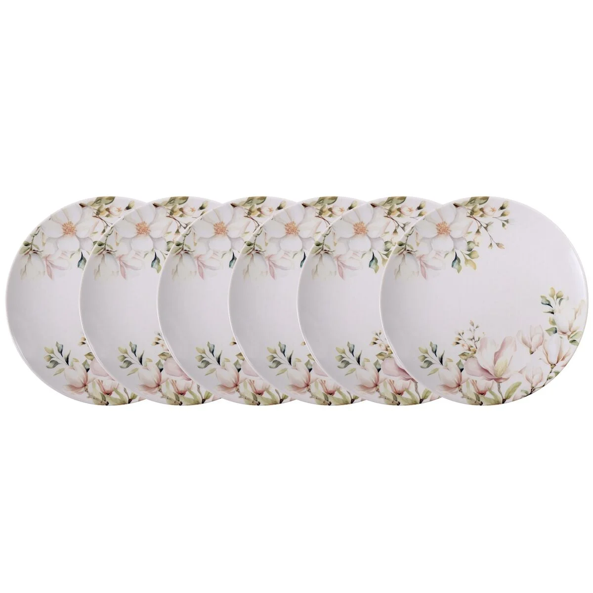 Kit Prato Raso Tramontina Magnólia em Porcelana Decorada 28 cm 6 Peças