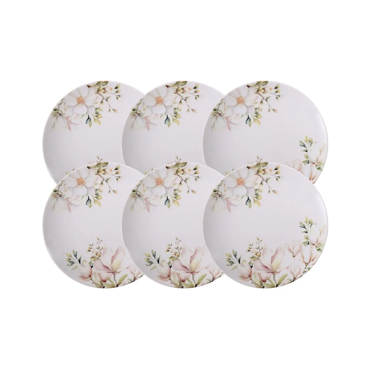 Kit Prato Raso Tramontina Magnólia em Porcelana Decorada 28 cm 6 Peças