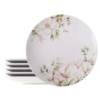 Kit Prato Raso Tramontina Magnólia em Porcelana Decorada 28 cm 6 Peças