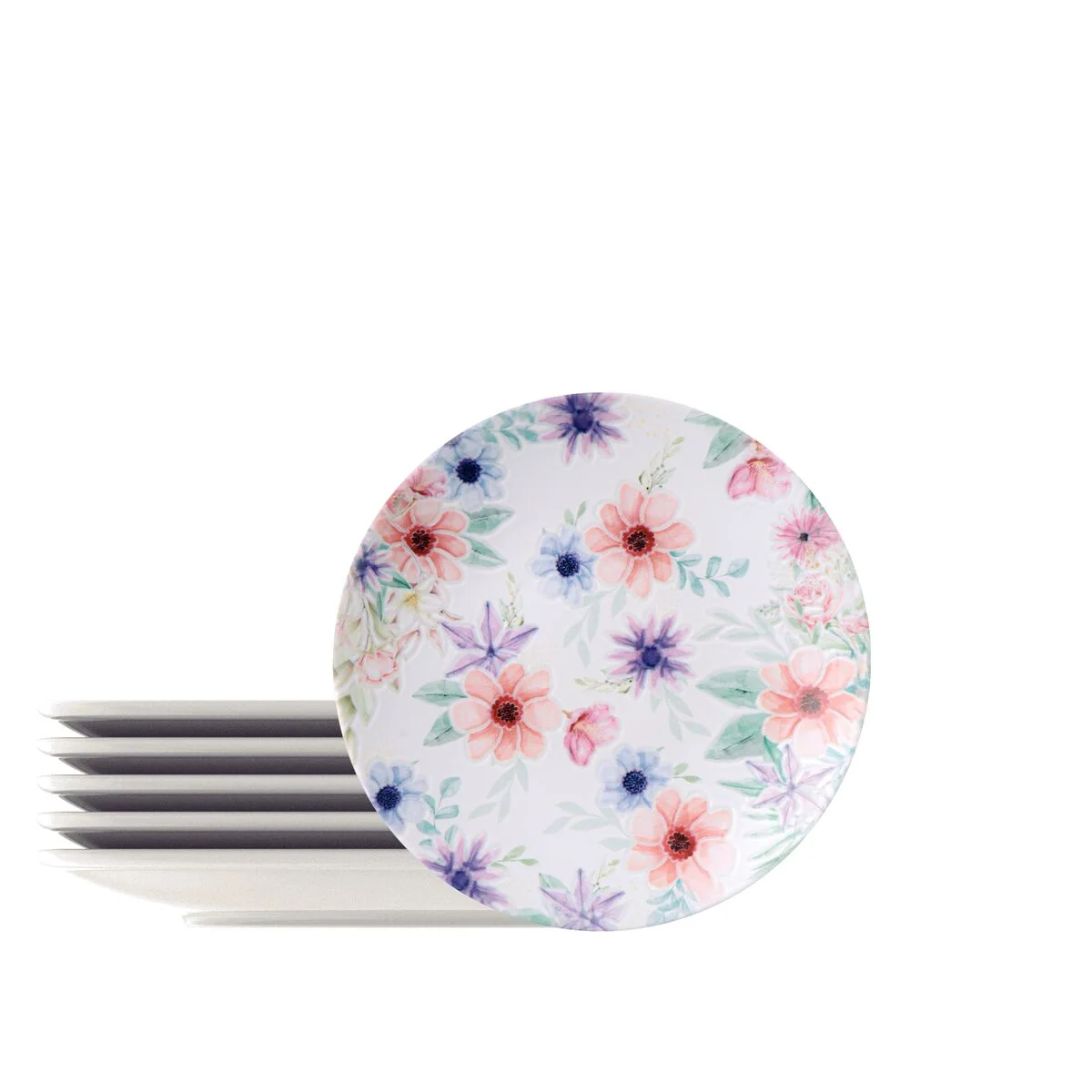 Kit Prato Sobremesa Tramontina Floratta em Porcelana Decorada 21 cm 6 Peças
