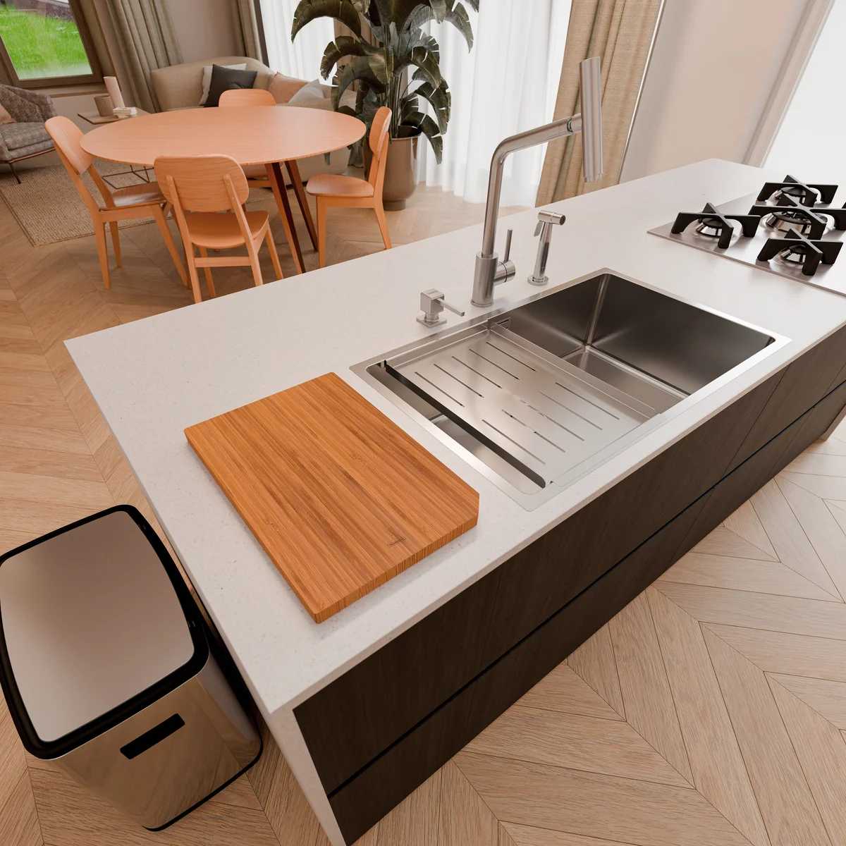 Kit Tábua + Bandeja em aço inox para cubas Quadrum Design Collection