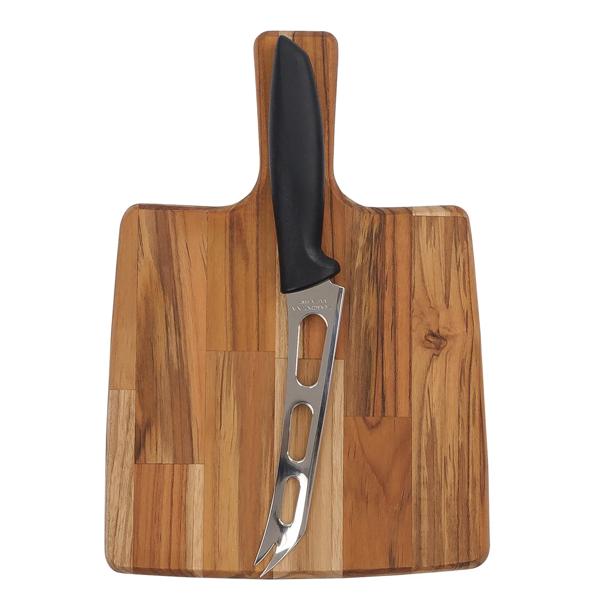 Kit Tábua com Faca para Queijo Tramontina em Madeira Teca finger FSC com Acabamento Lixado