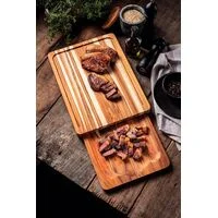 Kit Tábua e Bandeja Tramontina Churrasco em Madeira Teca com Acabamento em Óleo Mineral 40 x 30 cm