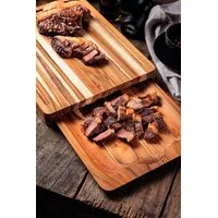 Kit Tábua e Bandeja Tramontina Churrasco em Madeira Teca com Acabamento em Óleo Mineral 40 x 30 cm