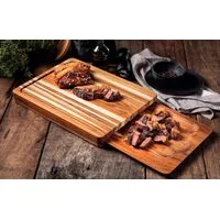 Kit Tábua e Bandeja Tramontina Churrasco em Madeira Teca com Acabamento em Óleo Mineral 40 x 30 cm