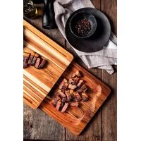 Kit Tábua e Bandeja Tramontina Churrasco em Madeira Teca com Acabamento em Óleo Mineral 40 x 30 cm