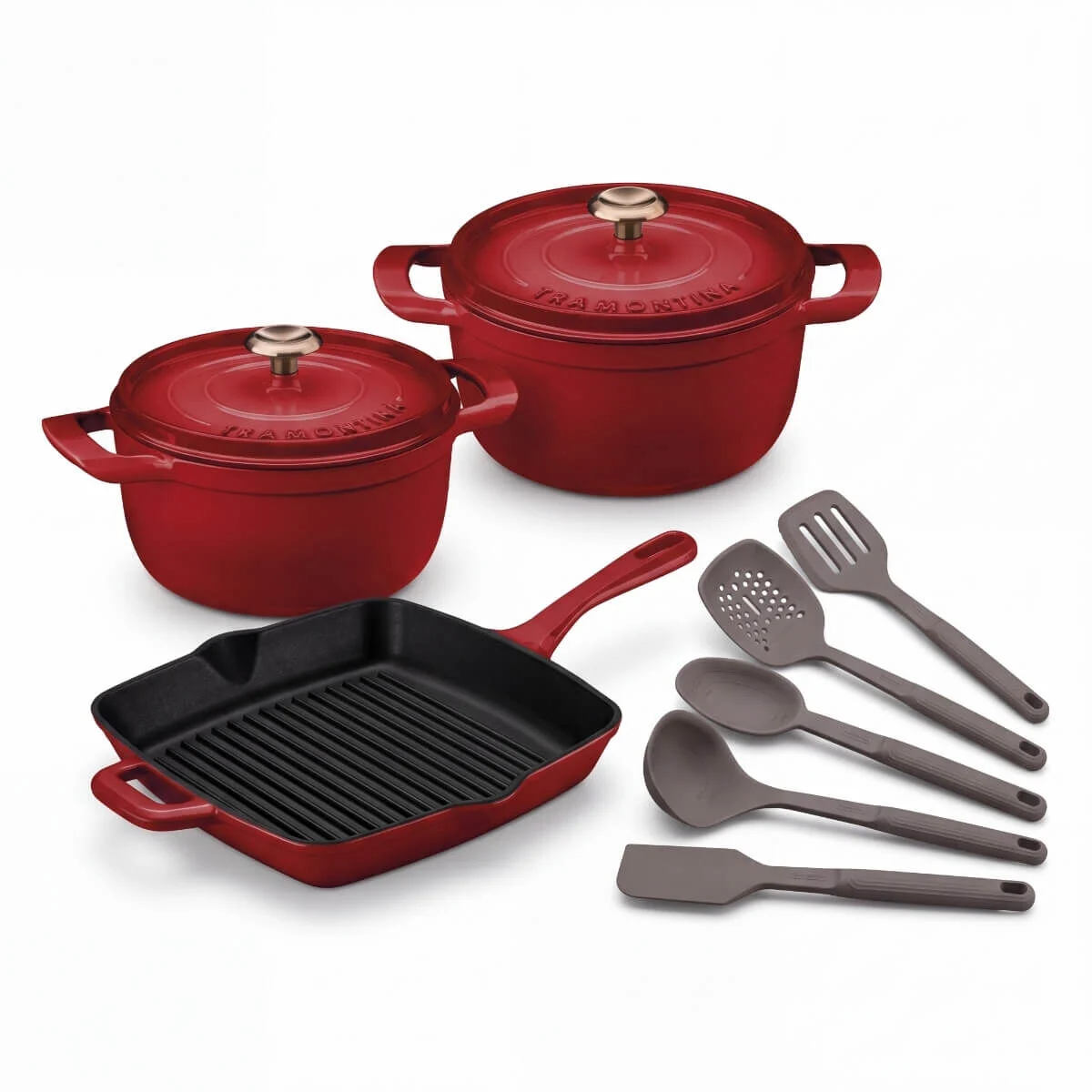 Kit Tramontina Ampezzo Ferro Fundido Esmaltado Vermelho Grátis Utensílios Silicone