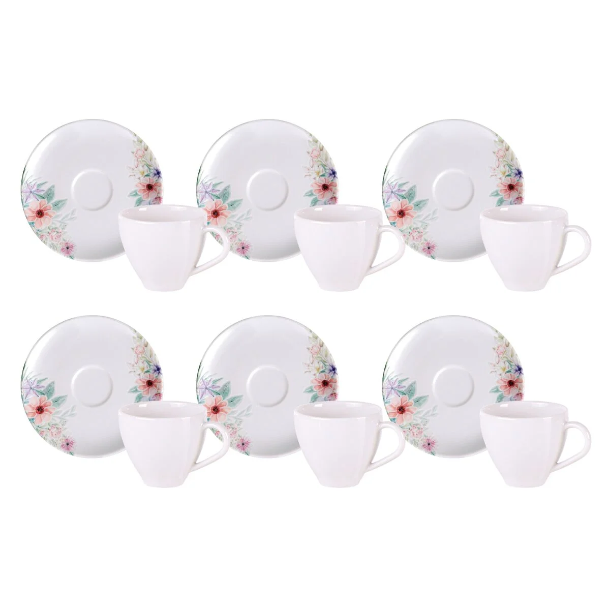 Kit Xícara e Pires de Café Tramontina Floratta em Porcelana Decorada 100 ml 12 Peças