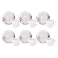 Kit Xícara e Pires de Café Tramontina Floratta em Porcelana Decorada 100 ml 12 Peças
