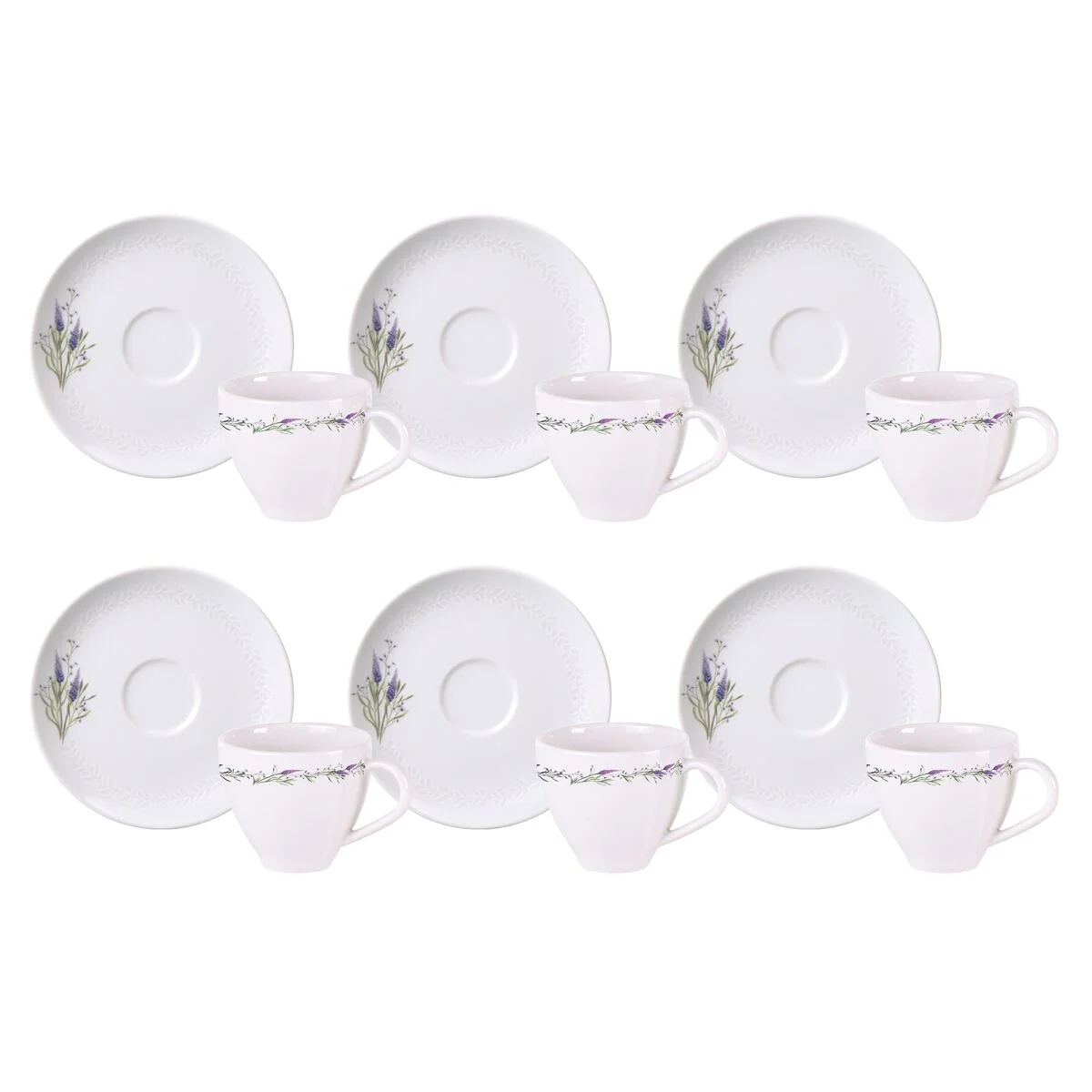 Kit Xícara e Pires de Café Tramontina Lilla em Porcelana Decorada 100 ml 12 Peças