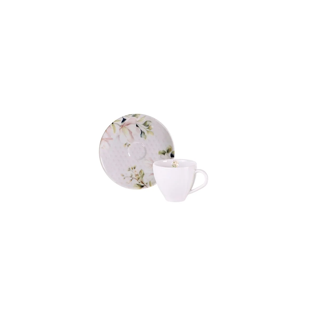 Kit Xícara e Pires de Café Tramontina Magnólia em Porcelana Decorada 100 ml 12 Peças