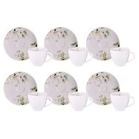 Kit Xícara e Pires de Café Tramontina Magnólia em Porcelana Decorada 100 ml 12 Peças