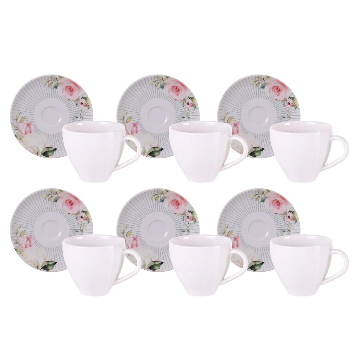 Kit Xícara e Pires de Café Tramontina Ornatta em Porcelana Decorada 100 ml 12 Peças