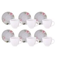 Kit Xícara e Pires de Café Tramontina Ornatta em Porcelana Decorada 100 ml 12 Peças