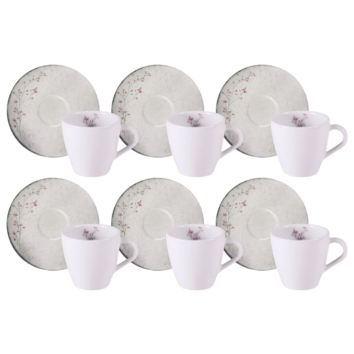 Kit Xícara e Pires de Cappuccino Tramontina Floralis em Porcelana Decorada 200 ml 12 Peças