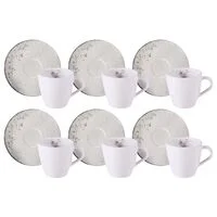 Kit Xícara e Pires de Cappuccino Tramontina Floralis em Porcelana Decorada 200 ml 12 Peças