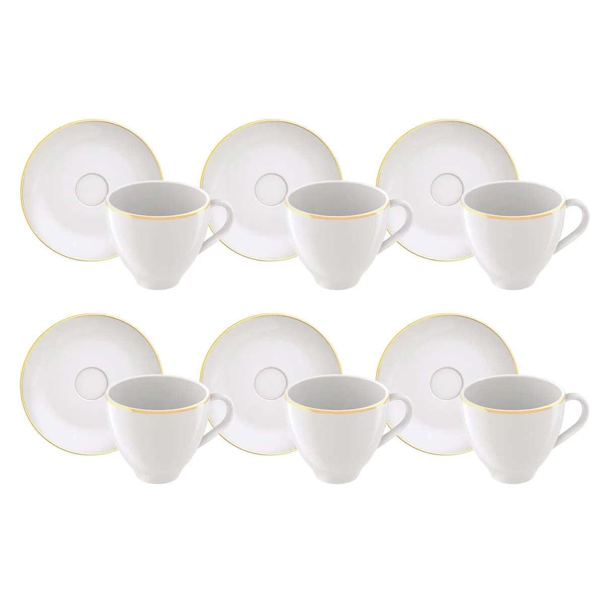Kit Xícara e Pires de Chá Tramontina Anna em Porcelana 100 ml 06 Peças