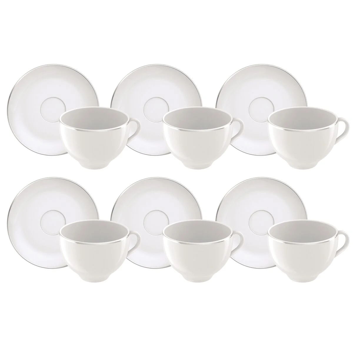 Kit Xícara e Pires de Chá Tramontina Atena em Porcelana Decorada 250 ml 06 Peças