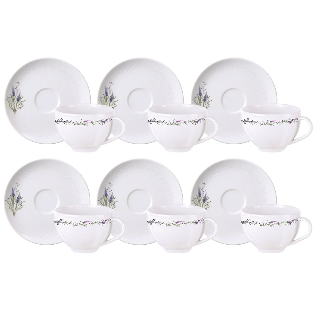 Kit Xícara e Pires de Chá Tramontina Lilla em Porcelana Decorada 250 ml 12 Peças