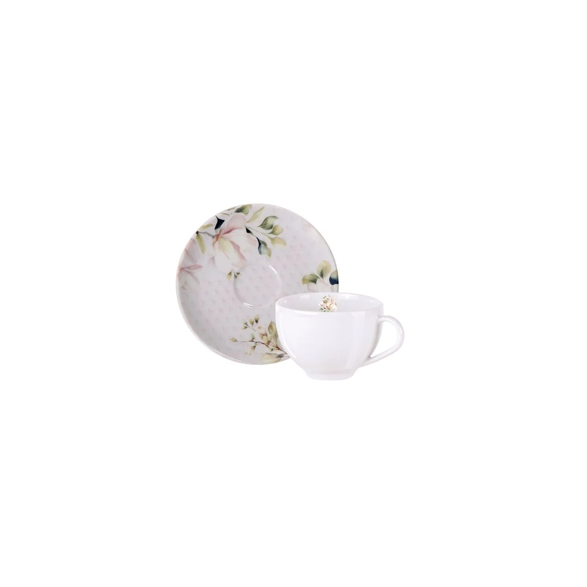 Kit Xícara e Pires de Chá Tramontina Magnólia em Porcelana Decorada 250 ml 12 Peças