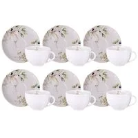 Kit Xícara e Pires de Chá Tramontina Magnólia em Porcelana Decorada 250 ml 12 Peças