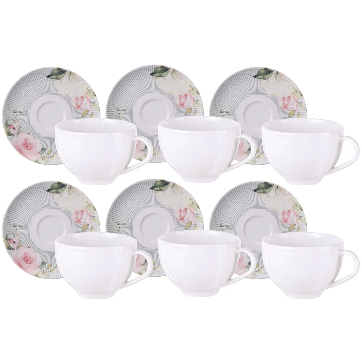 Kit Xícara e Pires de Chá Tramontina Ornatta em Porcelana Decorada 250 ml 12 Peças